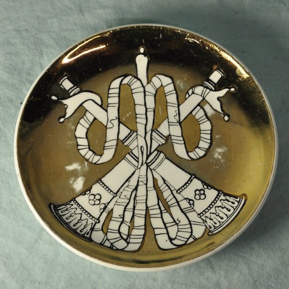 horns vintage Musicalia Bonwit Teller plates gold coaster (w1178) - Picture 1 of 4